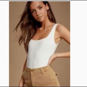 White Ribbed Sleeveless Bodysuit